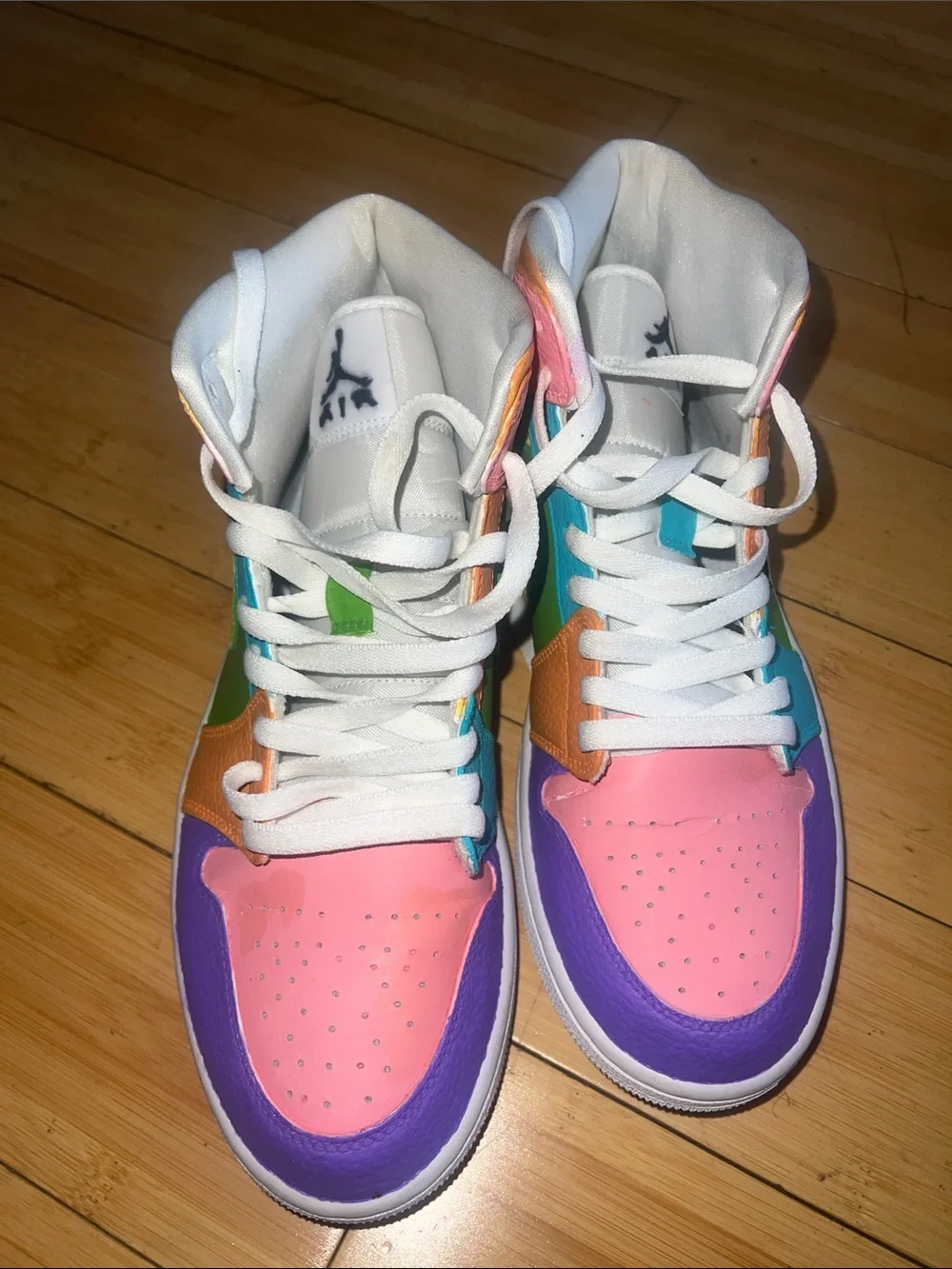 Custom Multicolor men’s  High-Top Sneakers - Neon Rainbow